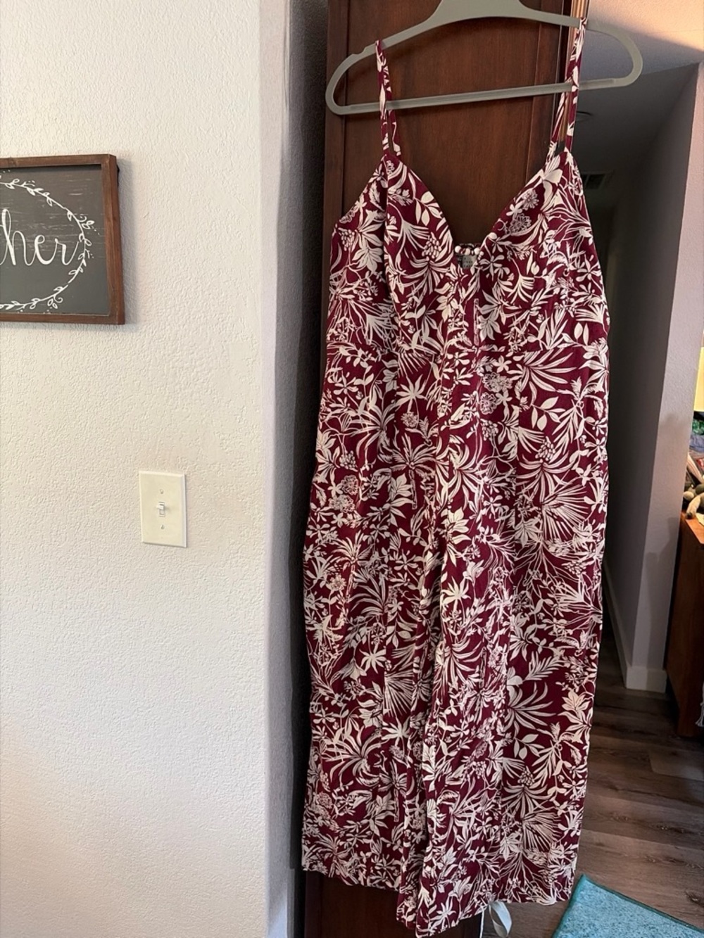 Spaghetti Strap Floral Jumpsuit in Burgundy and White